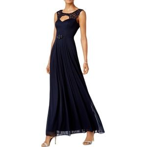 NWT Nordstrom Navy Lace Sequin Cutout Formal Gown